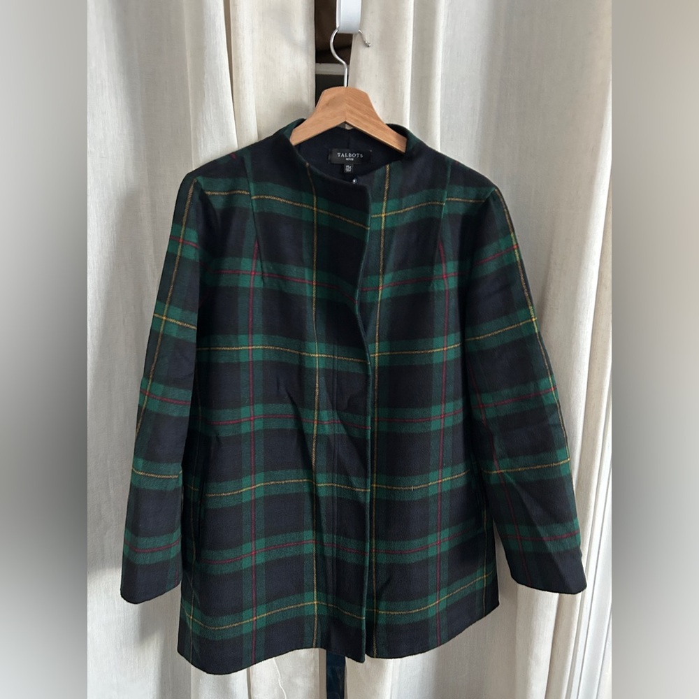 Talbots double face wool plaid tartan coat size XL petite